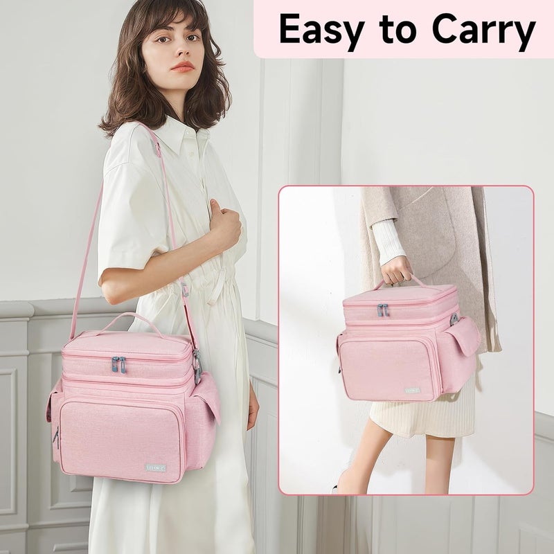 LEFORZ Sewing Supplies Organizer,Double-Layer Sewing Accessories Storage Bag,Protable Travel Sewing Box Sewing Basket for Sewing Tools,Pink(Bag Only) - Image 5